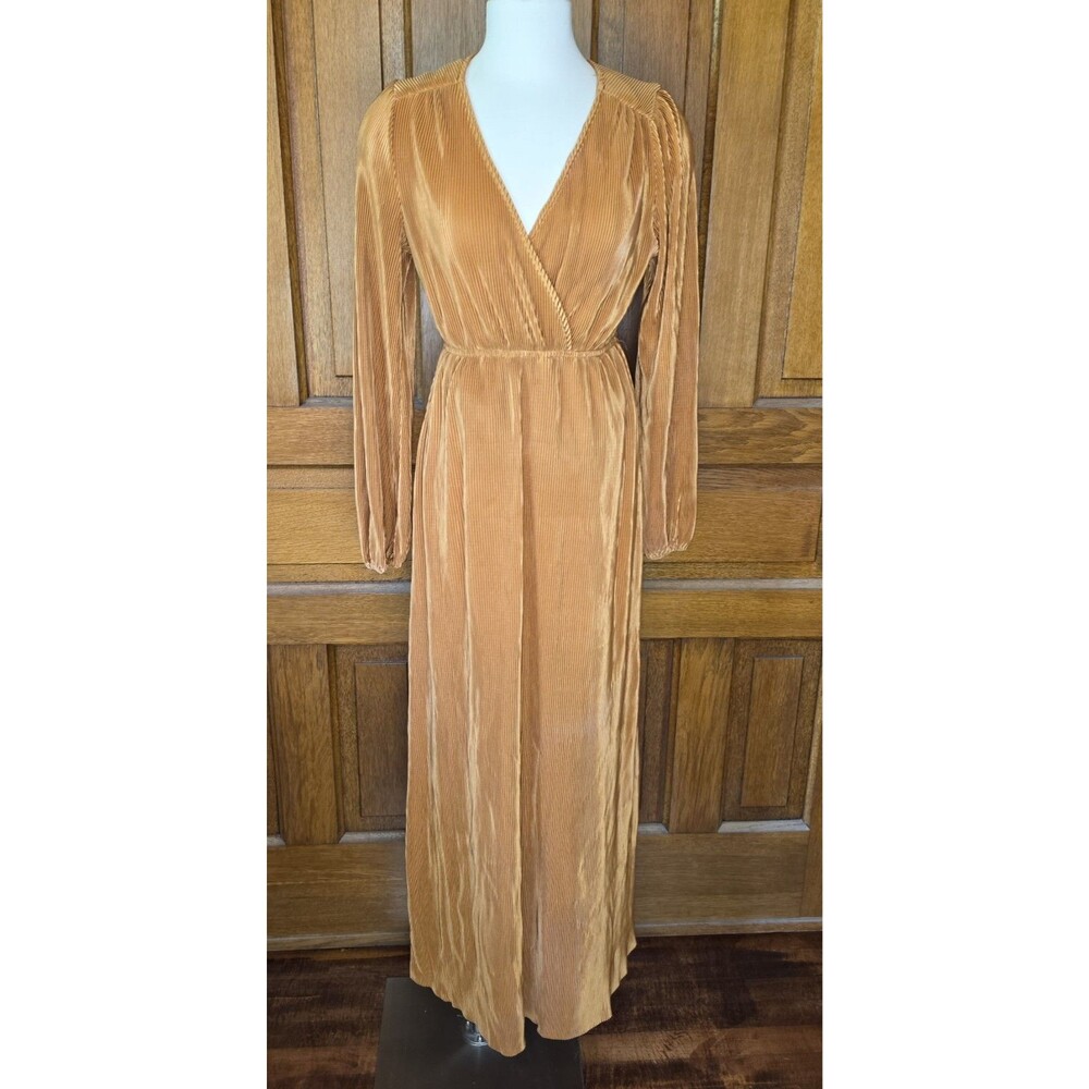 Baltic Born Venus Pleated Maxi Dress Fall Wedding Flowy Copper Womens Medium
